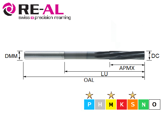 13.11mm HSS-E AcuRea Coated Spiral Flute Intermediate Reamer Straight Shank RE-AL